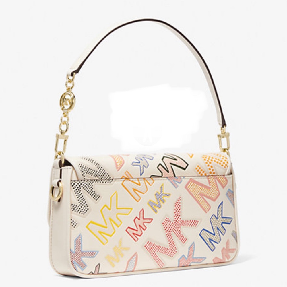 Michael Kors Bradshaw Multicolor Signature white cream convertible shoulder Bag - Picture 5 of 13